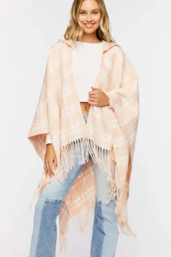 Hooded Plaid Poncho