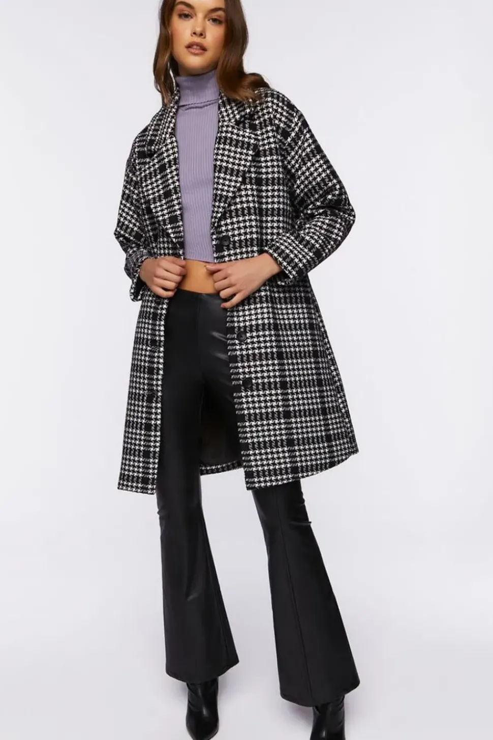 Houndstooth Button-Front Coat