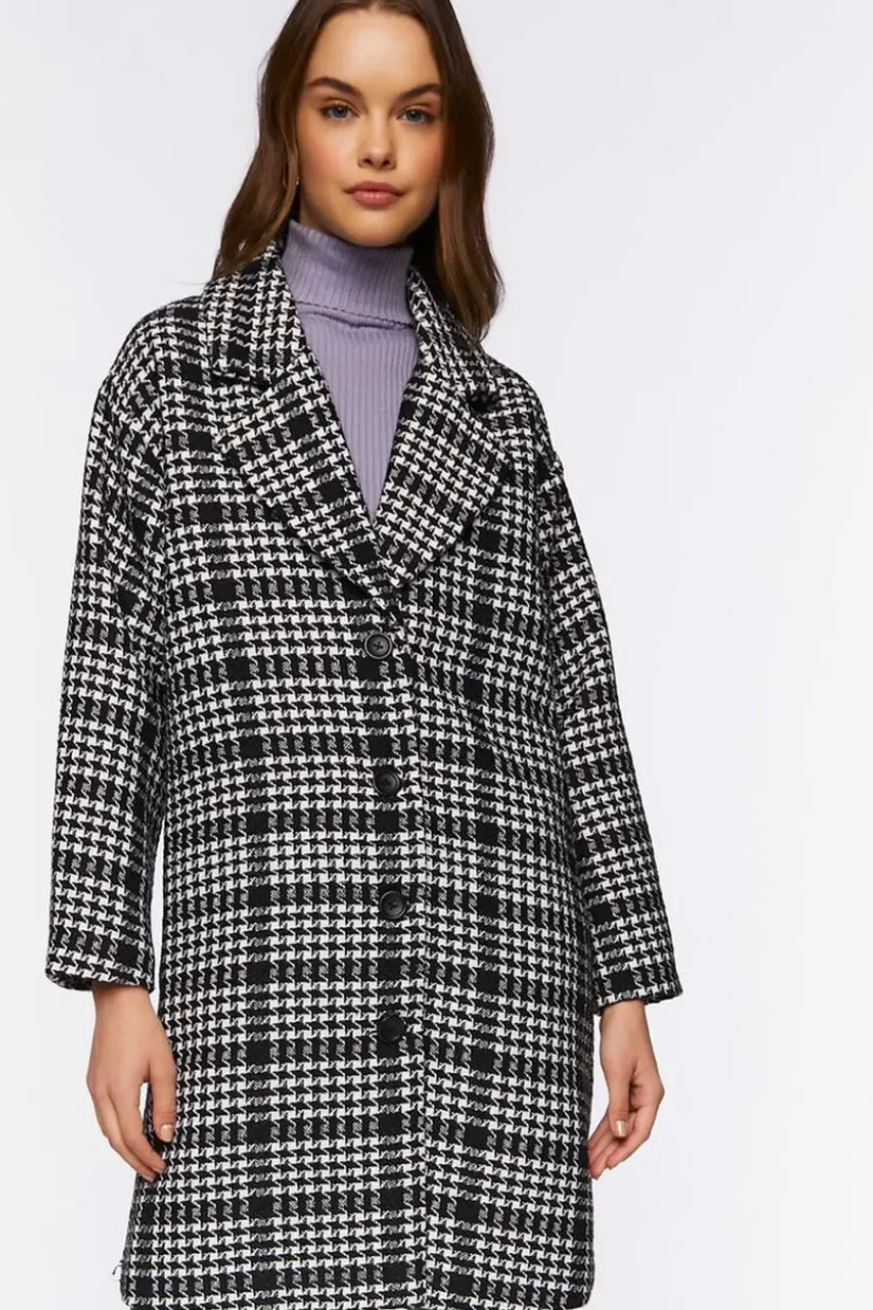Houndstooth Button-Front Coat