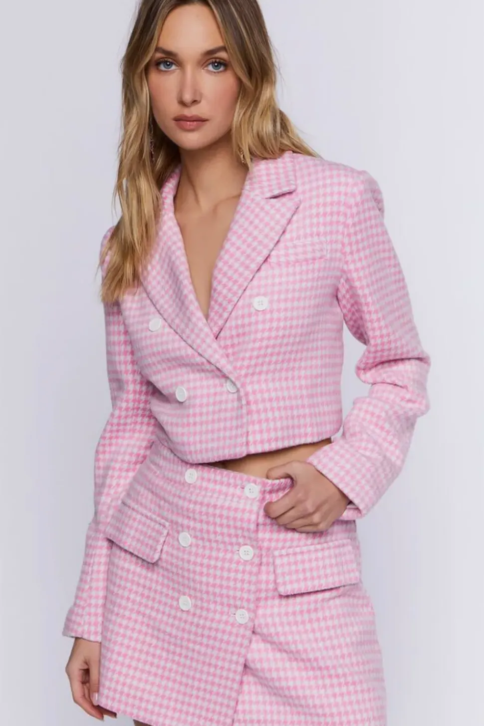 Houndstooth Double-Breasted Blazer