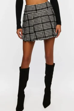 Houndstooth Pleated Tweed Skort