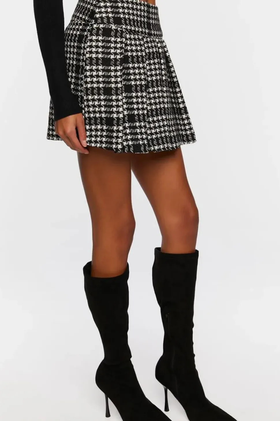 Houndstooth Pleated Tweed Skort