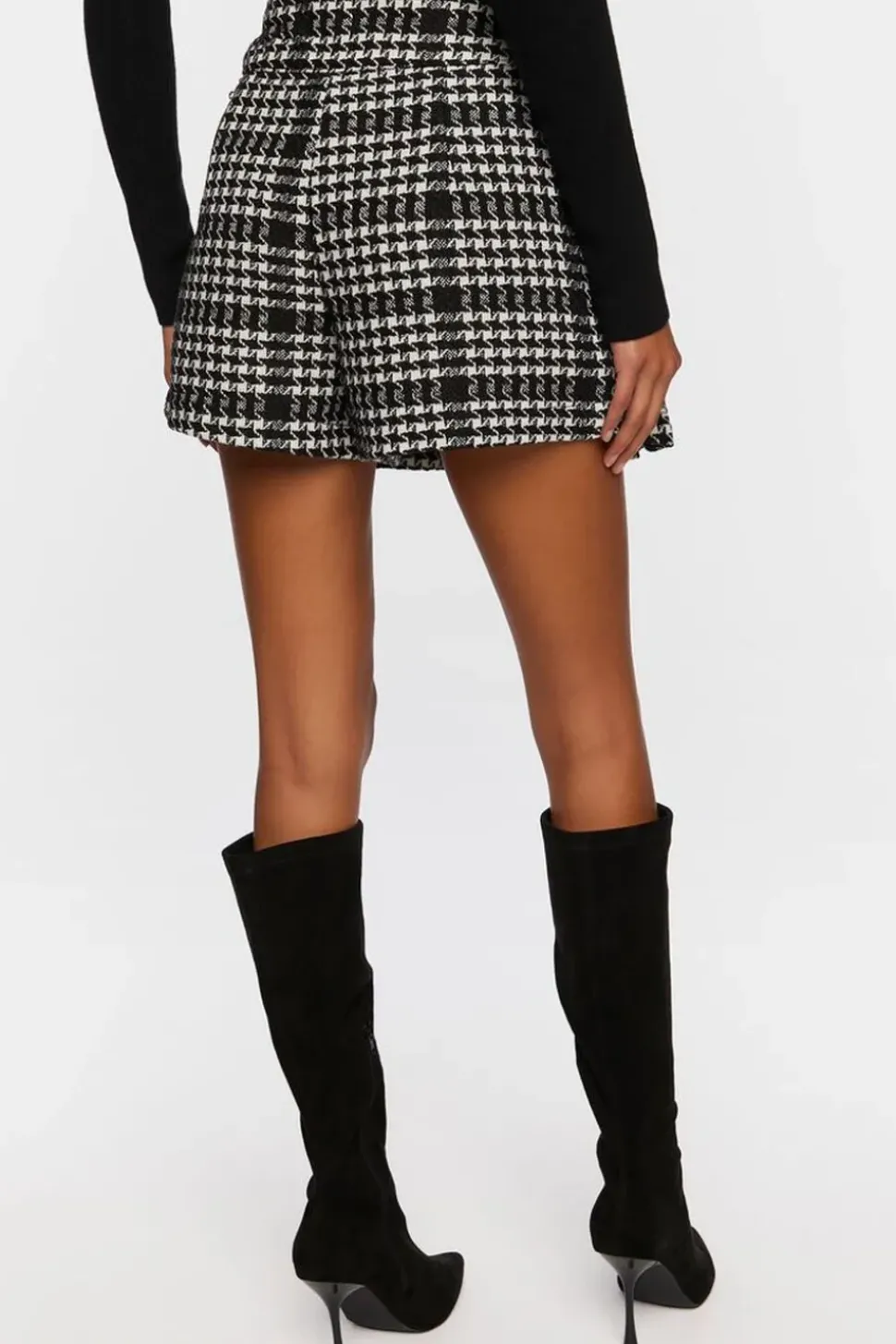 Houndstooth Pleated Tweed Skort