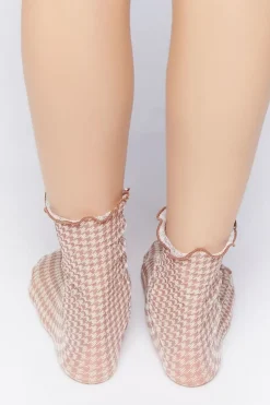 Houndstooth Print Crew Socks