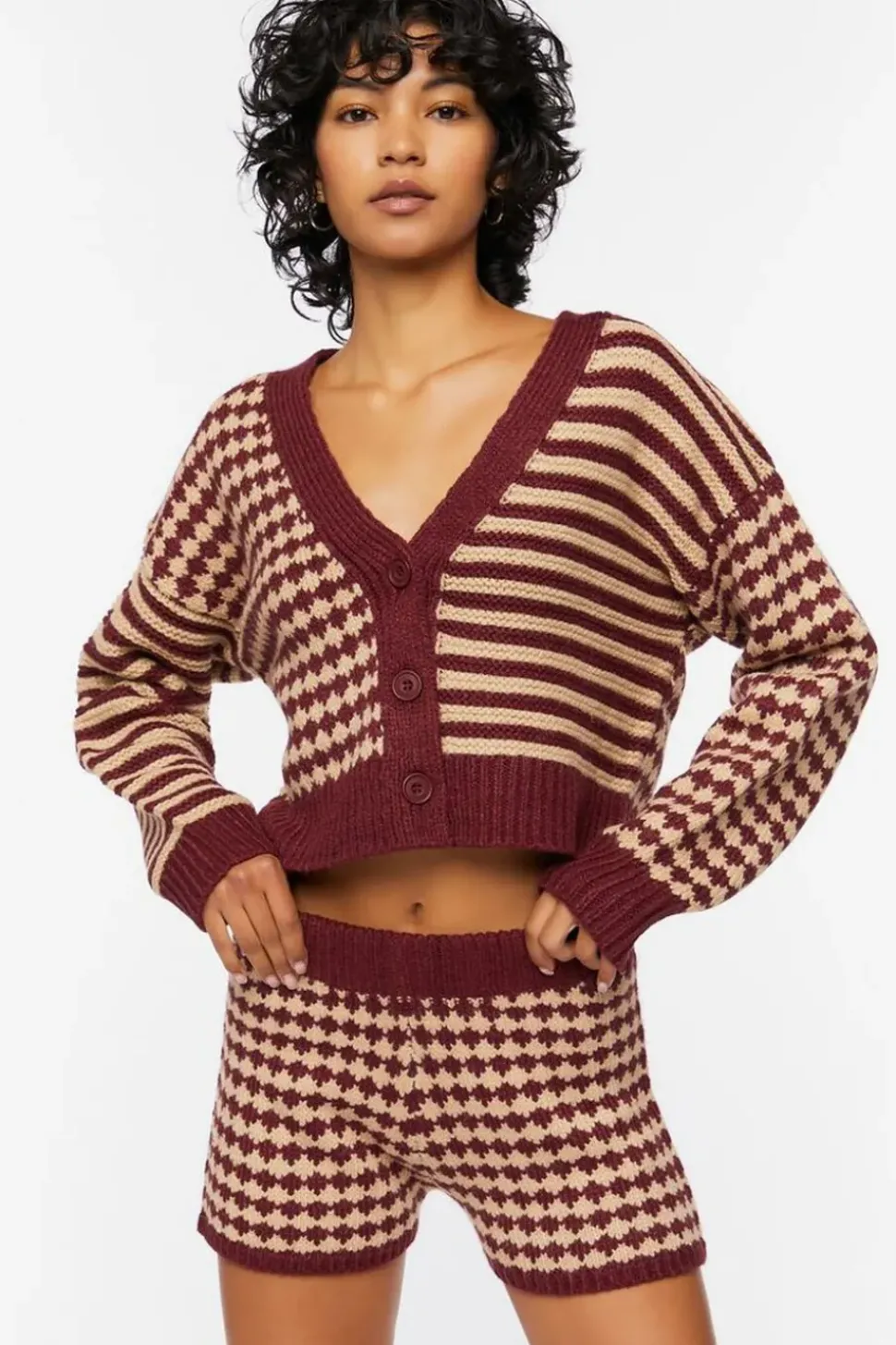 Houndstooth Sweater-Knit Shorts