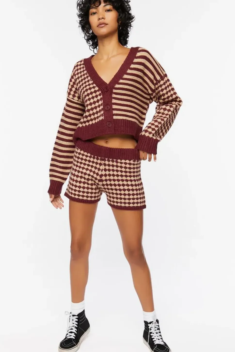 Houndstooth Sweater-Knit Shorts