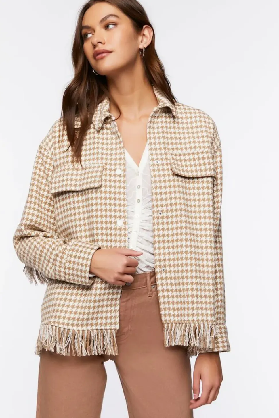 Houndstooth Tassel-Trim Jacket