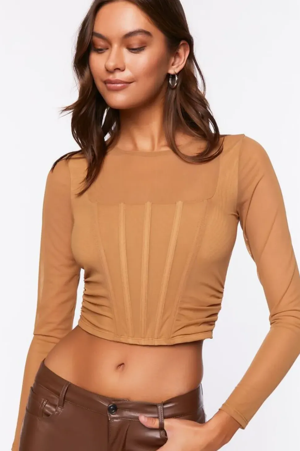 Illusion Neckline Corset Crop Top