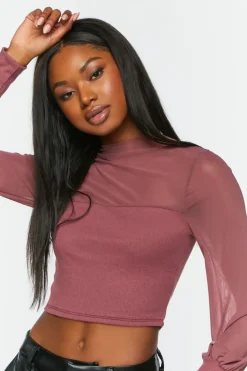 Illusion Neckline Crop Top
