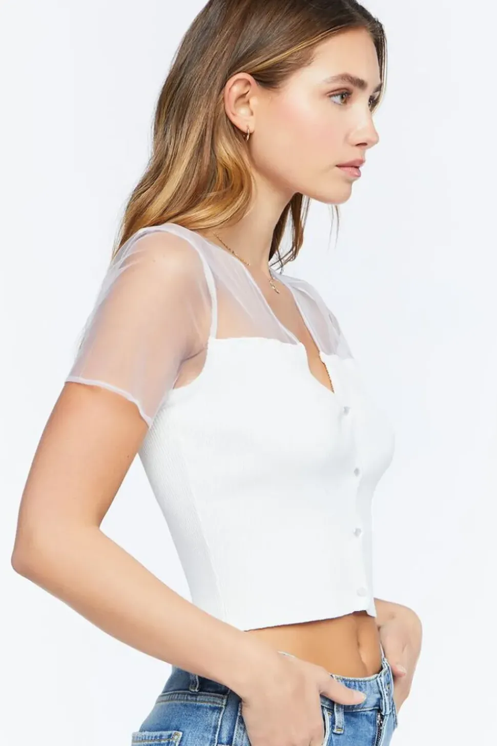 Illusion Sweater-Knit Crop Top