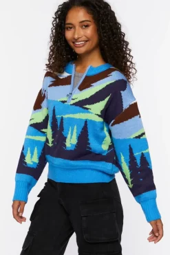Intarsia Landscape Half-Zip Sweater