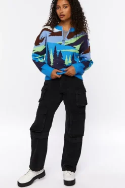 Intarsia Landscape Half-Zip Sweater