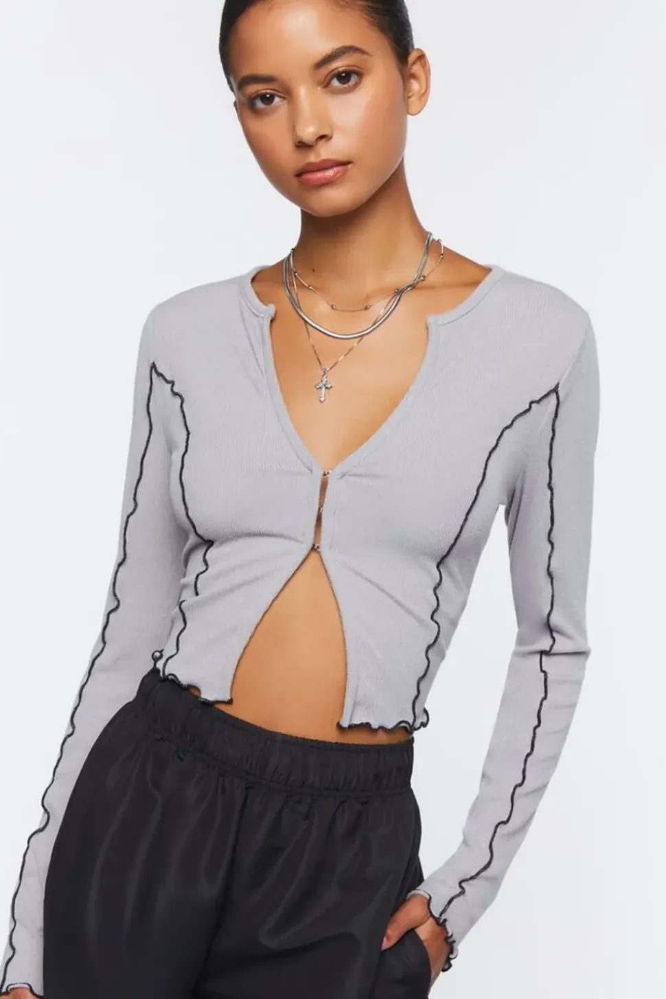 Inverse Seam Split-Hem Crop Top