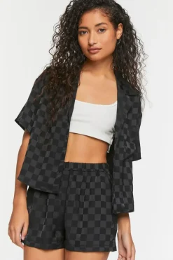 Jacquard Checkered Mid-Rise Shorts