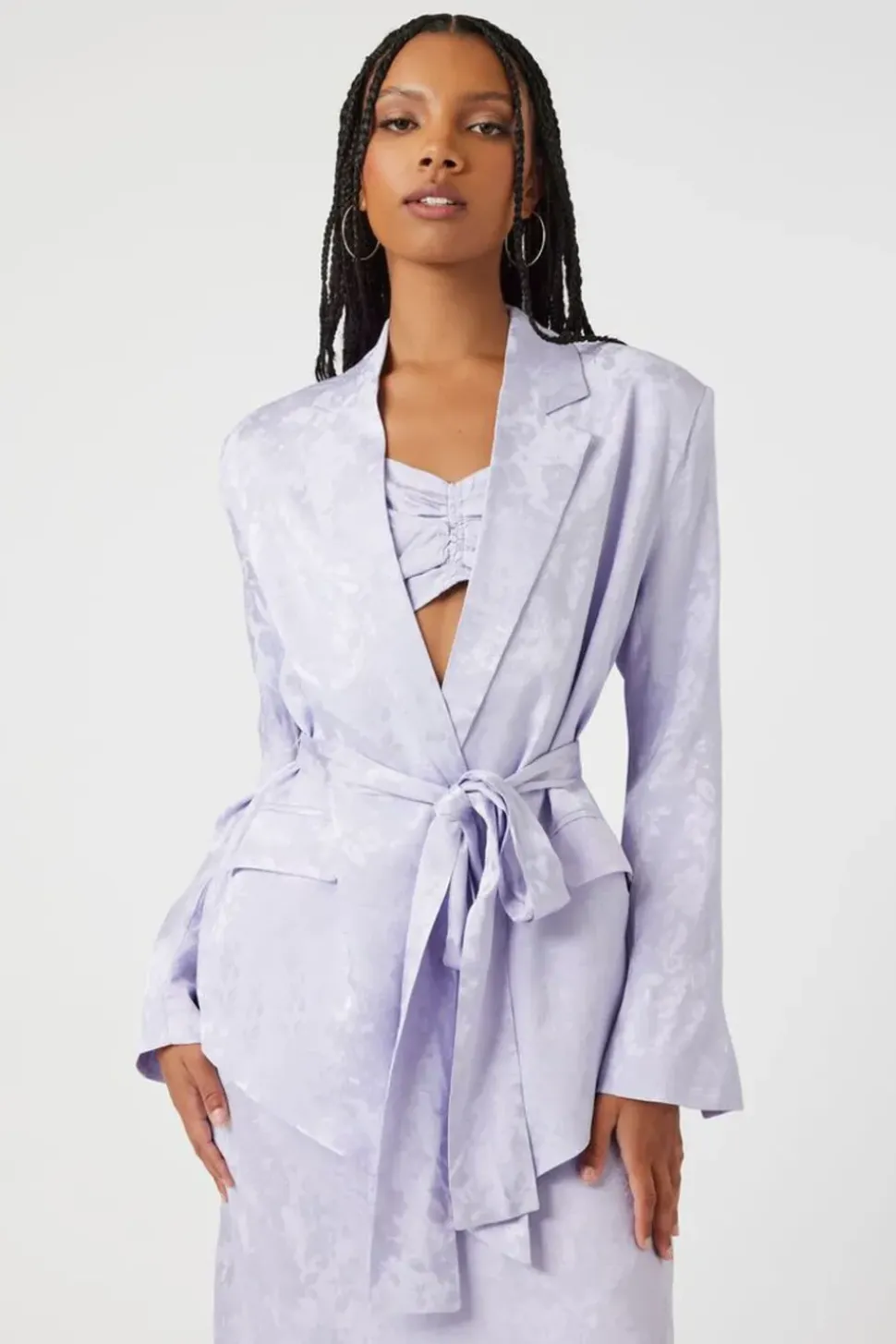 Jacquard Satin Belted Blazer