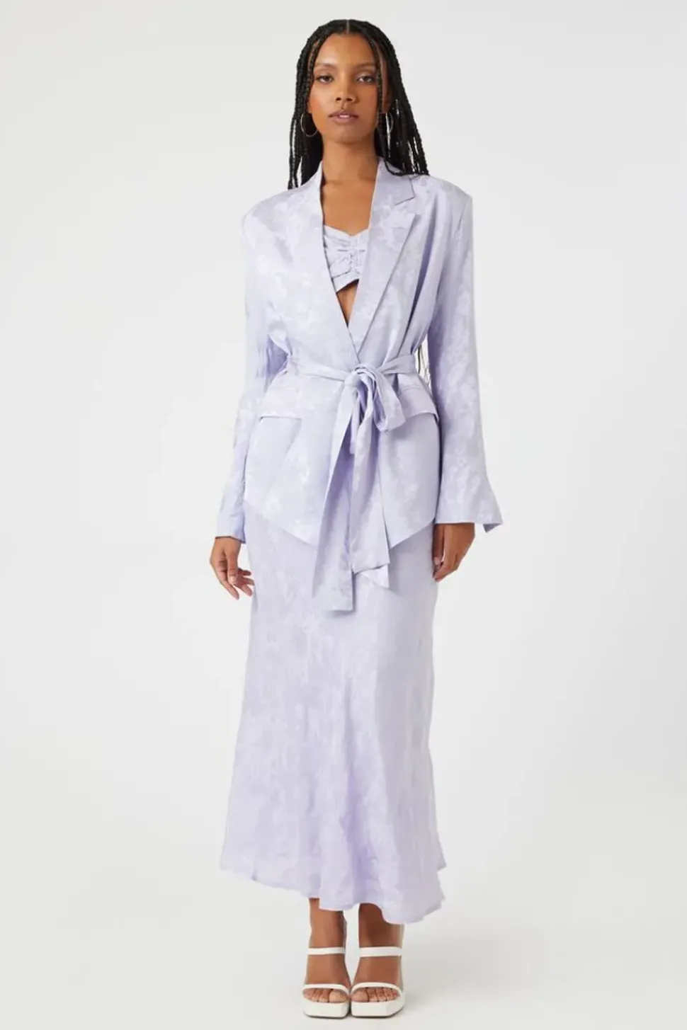 Jacquard Satin Belted Blazer