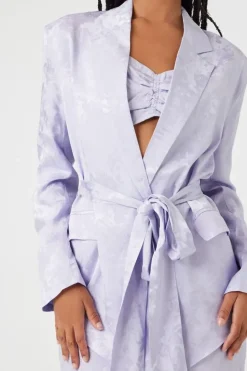 Jacquard Satin Belted Blazer