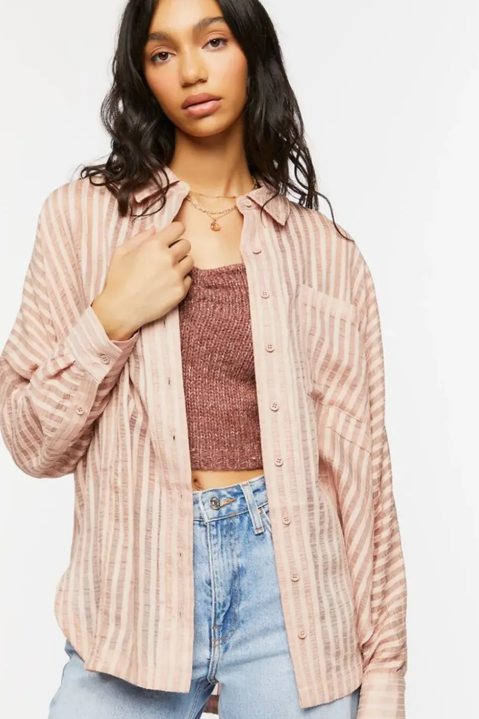 Jacquard Striped Dolphin-Hem Shirt