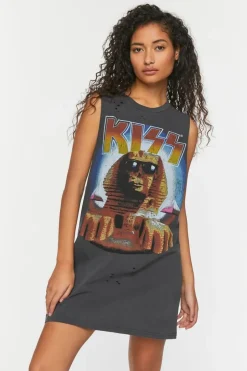 Kiss Distressed Graphic T-Shirt Dress
