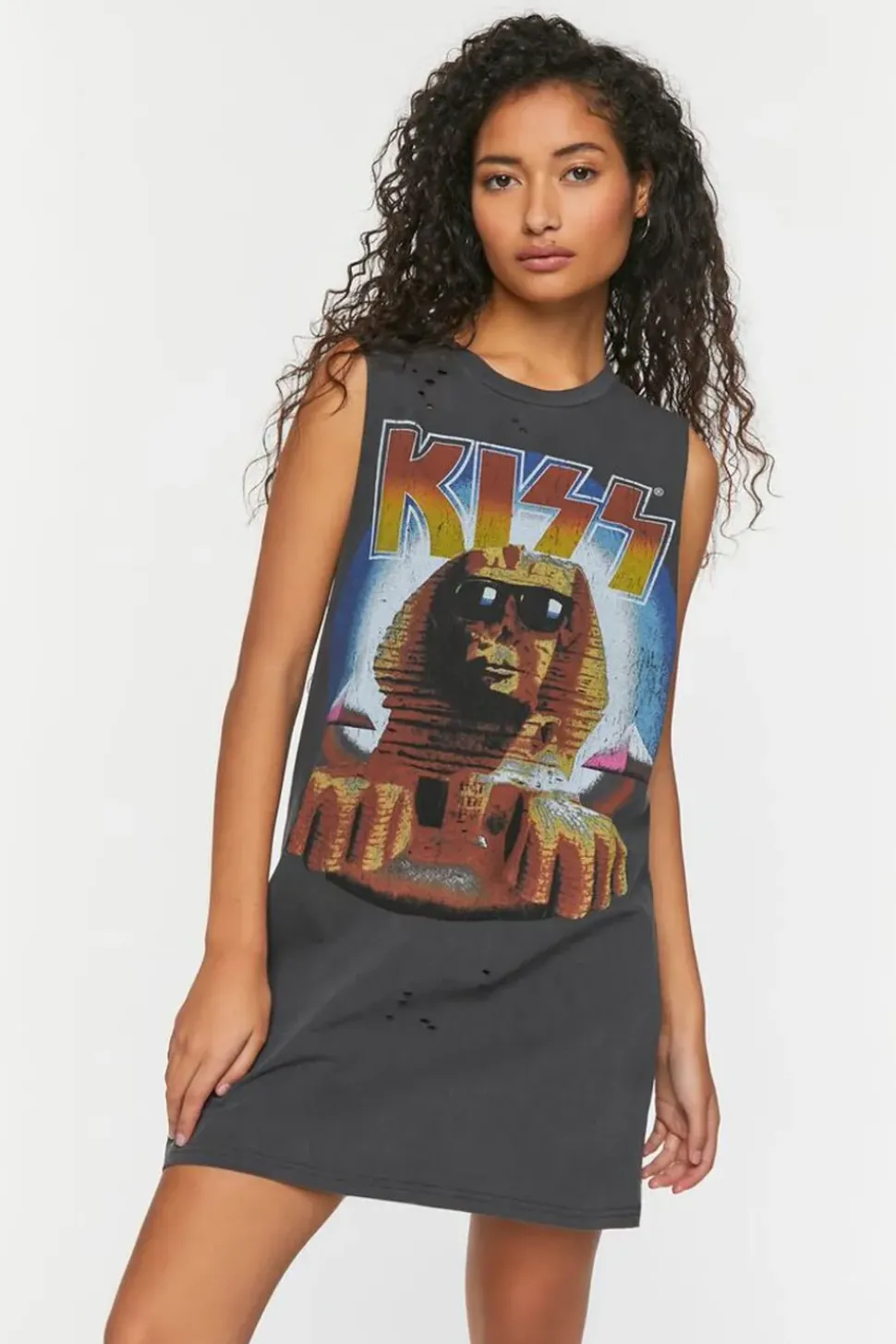 Kiss Distressed Graphic T-Shirt Dress
