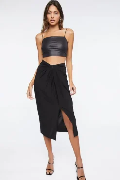 Knotted High-Rise Midi Skirt