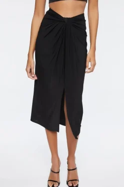 Knotted High-Rise Midi Skirt