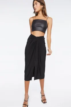 Knotted High-Rise Midi Skirt