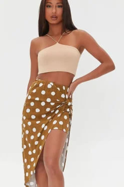 Knotted Polka Dot Midi Skirt