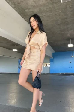 Knotted Satin Mini Skirt