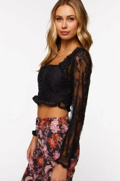 Lace Hook-And-Eye Crop Top