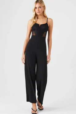 Lace & Mesh Wide-Leg Cami Jumpsuit