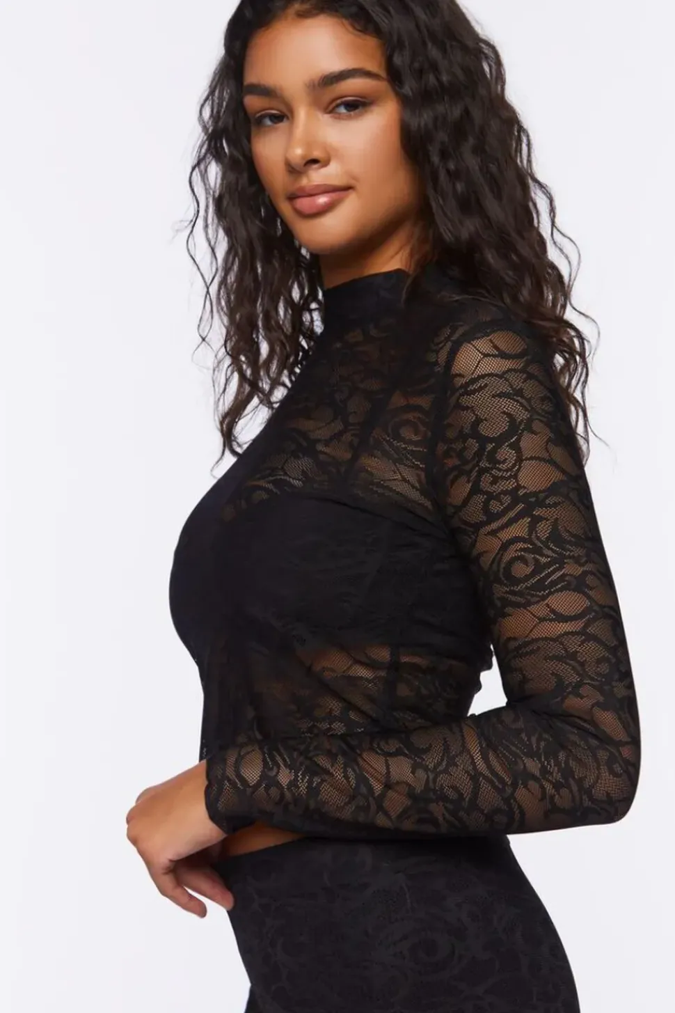 Lace Mock-Neck Crop Top