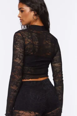 Lace Mock-Neck Crop Top