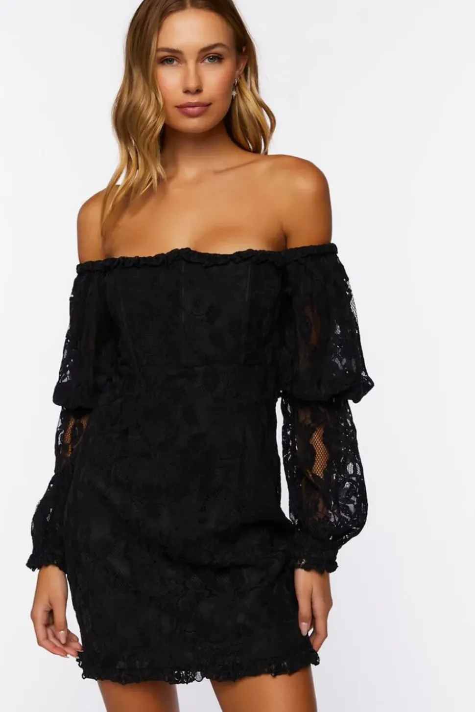 Lace Off-The-Shoulder Mini Dress