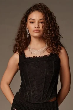 Lace Ruffle-Trim Corset Top