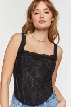 Lace Ruffle-Trim Corset Top