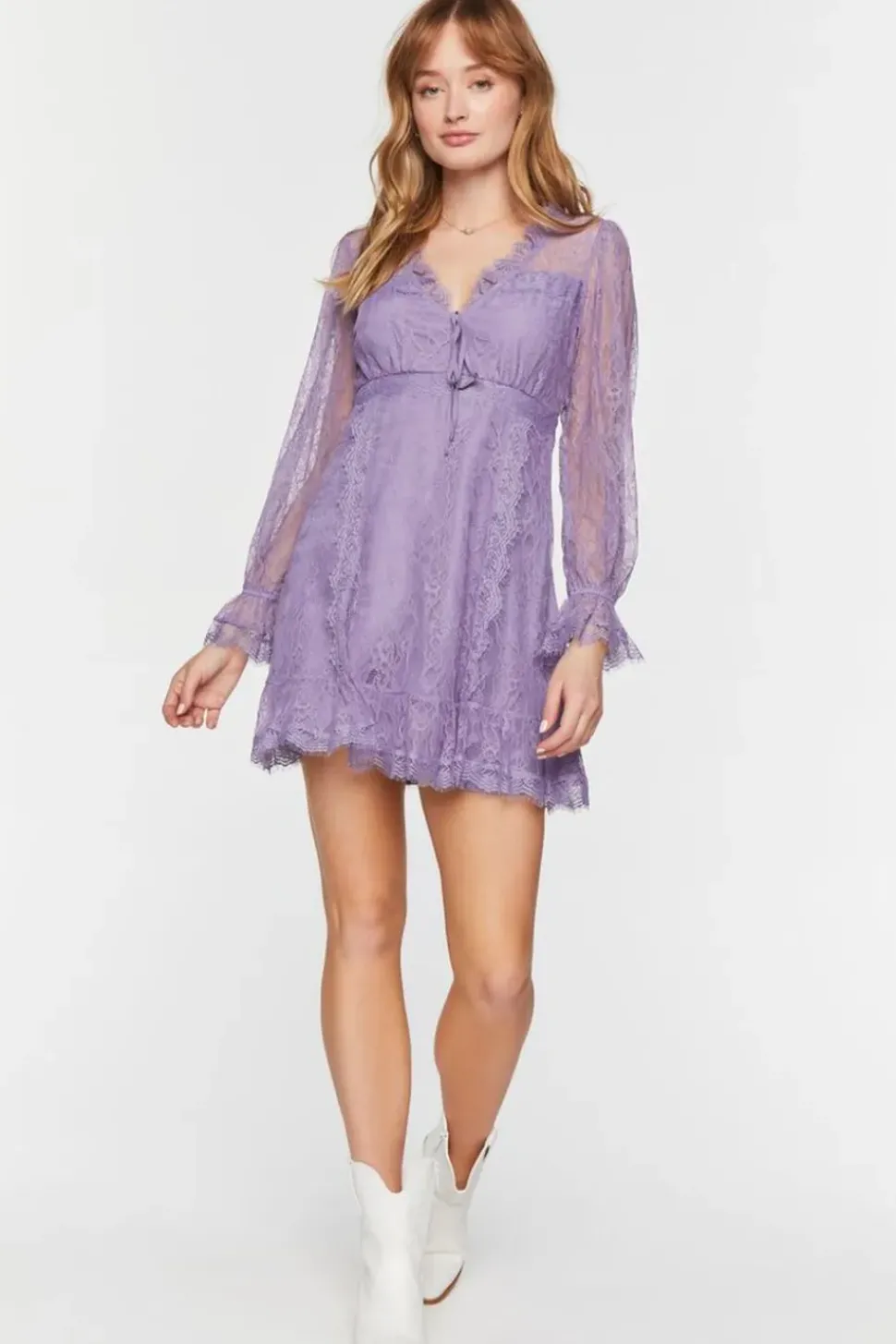 Lace Ruffle-Trim Mini Dress