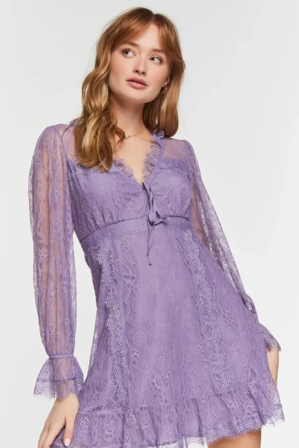 Lace Ruffle-Trim Mini Dress