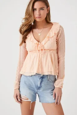 Lace Ruffle-Trim Peasant Top