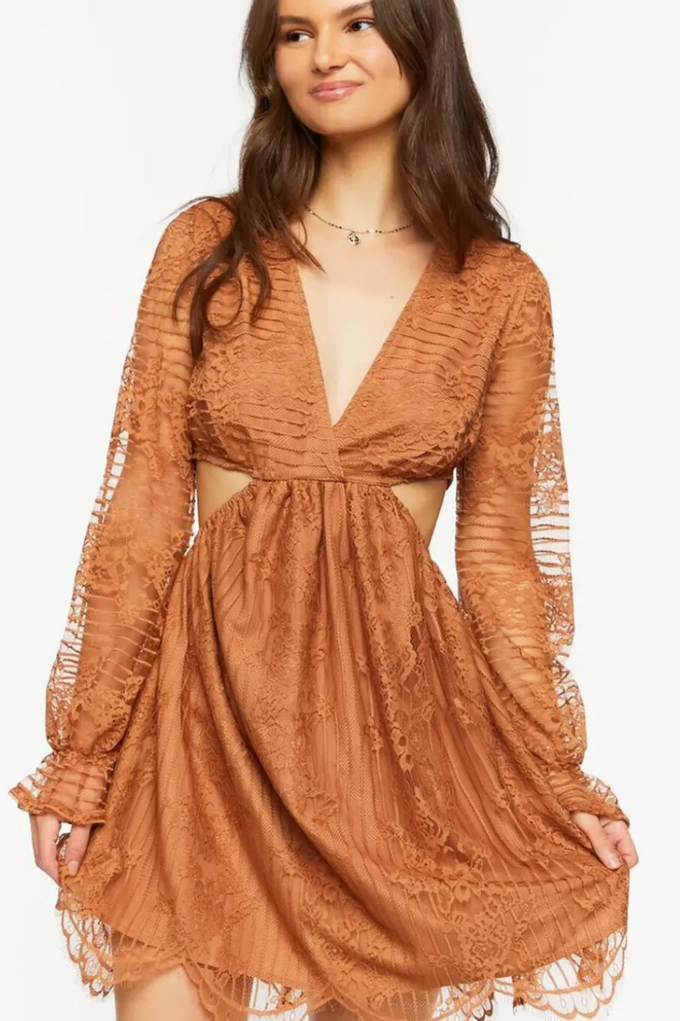 Lace Surplice Cutout Mini Dress