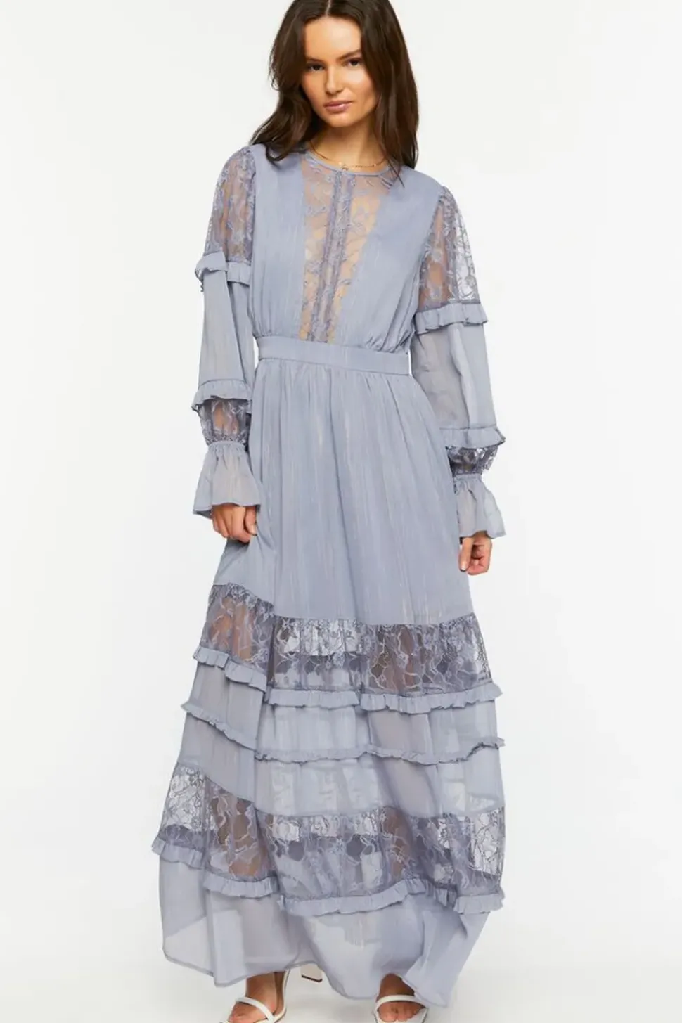 Lace Tiered Long-Sleeve Maxi Dress