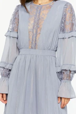 Lace Tiered Long-Sleeve Maxi Dress