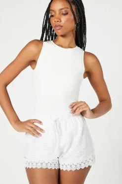 Lace-Trim Crochet High-Rise Shorts