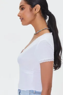 Lace-Trim Cropped Tee
