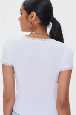 Lace-Trim Cropped Tee