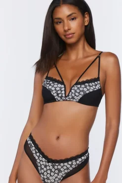 Lace-Trim Floral Thong Panties