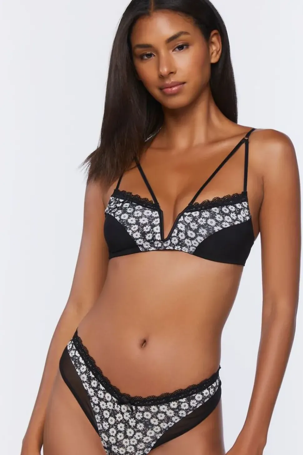Lace-Trim Floral Thong Panties