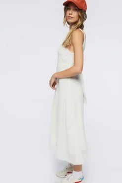 Lace-Trim Tie-Back Midi Dress