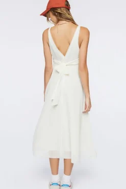 Lace-Trim Tie-Back Midi Dress