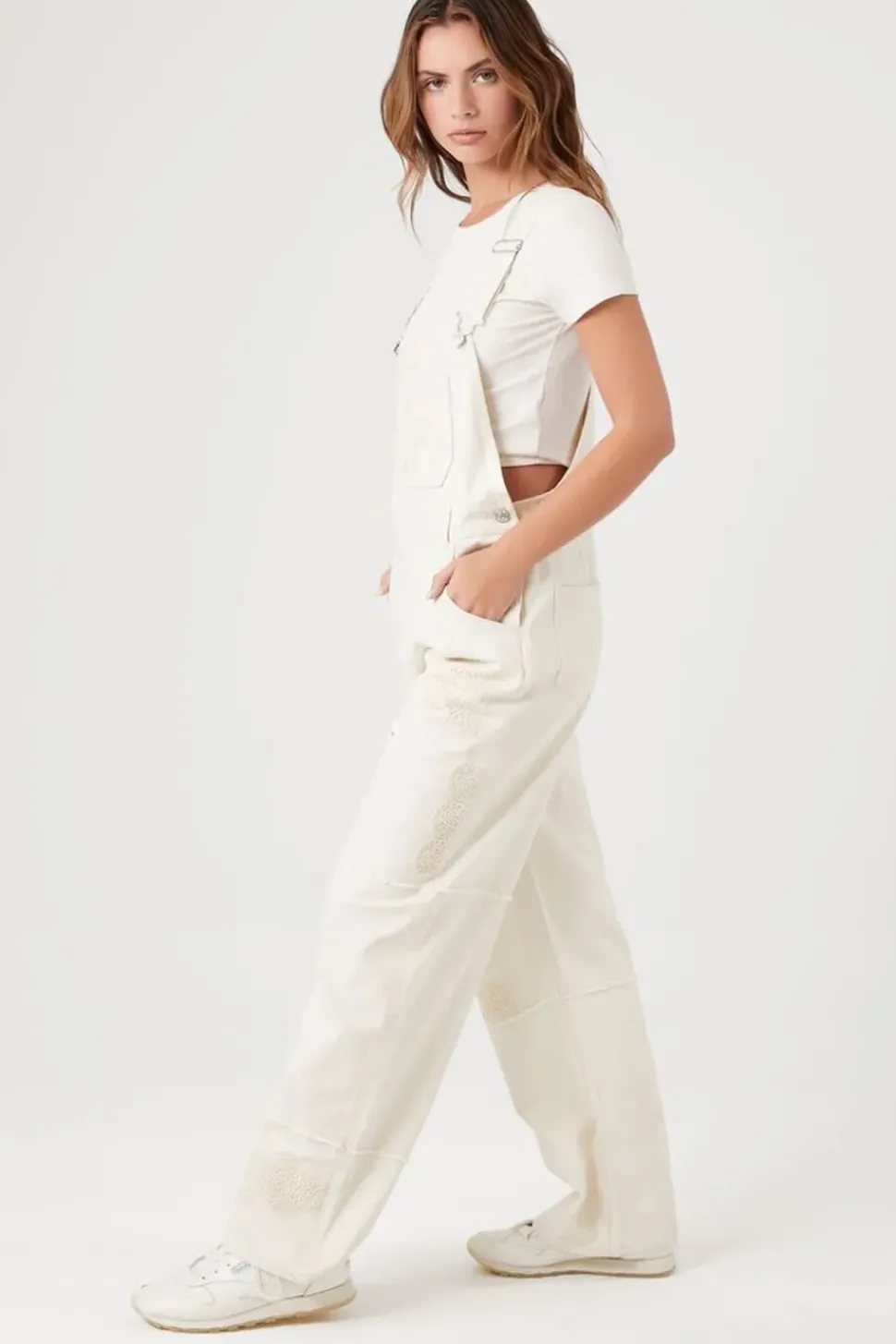 Lace Twill Straight-Leg Overalls